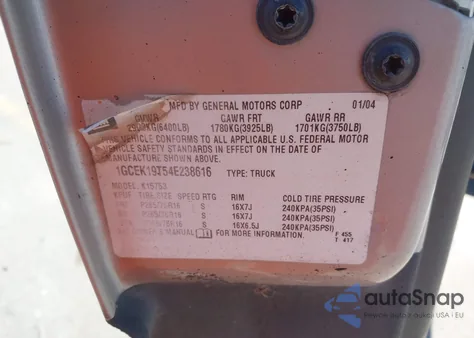 2004 Chevrolet Silverado 1500 Z71 z USA, uszkodzony, nr VIN 1GCEK19T54E238616